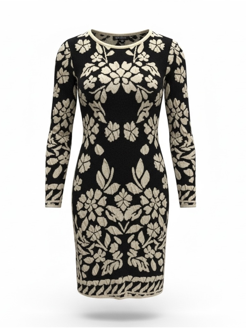 INC International Concepts Black Dress with Cream Floral Jacquard NWT